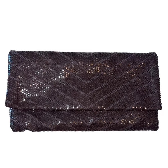 Black Envelope Clutch Purse￼ Chevron Sequins Attachable Strap Evening Bag Formal - Picture 1 of 8